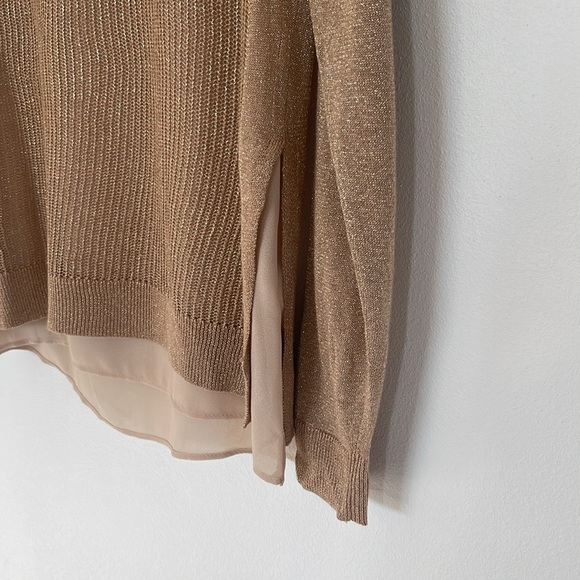 Lucky Brand Metallic Silvery Beige V-Neck Sweater Size S/P - Picture 4 of 9